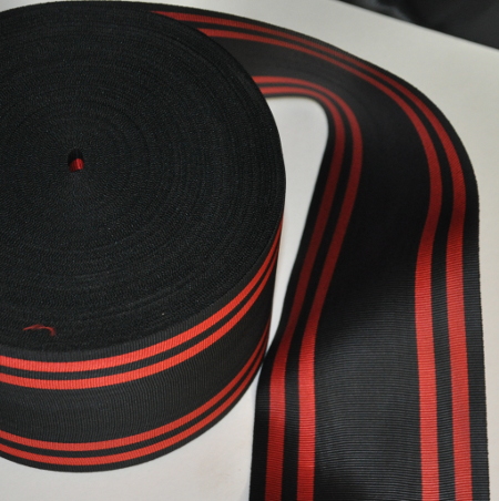 Black Ribbon with 4 Thick Red Bands - watermarked - 100mm (per meter)